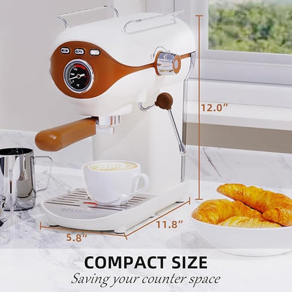 Espresso Coffee Machine, 20 Bar Compact Semi-Automatic Espresso Machine with Milk Frother for home Latte, Cappuccino, White