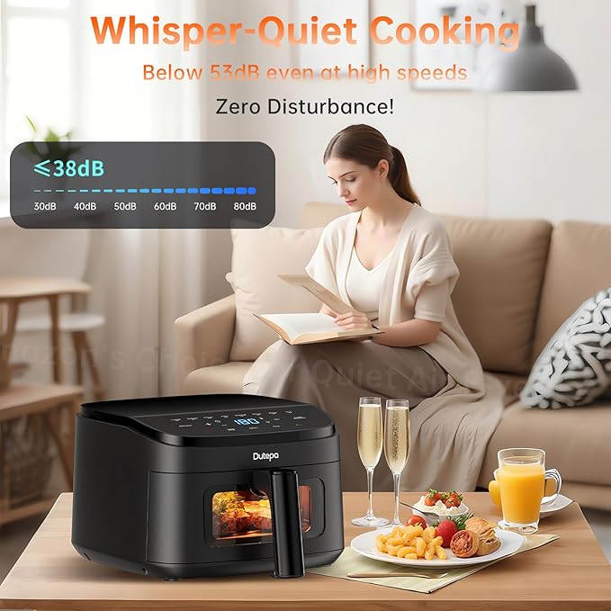 Air Fryer 8-in-1, 4.5Qt Air Fryer with DC Motor, Space-Saving & Compact, Fast & Crispy Cooking, Adjustable Fan Speed, 95% Less Oil for Healthy Family Meals, Dishwasher‑Safe