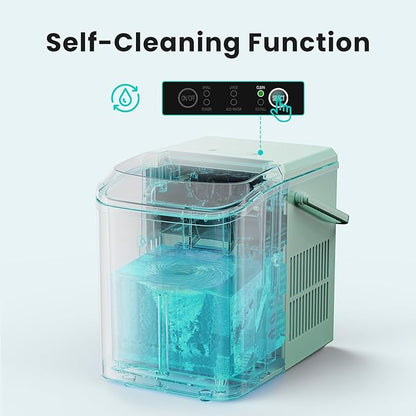 OLIXIS Ice Maker Machine with Handle,26lbs in 24Hrs,9 Ice Cubes in 6 Mins,Auto-Cleaning Portable Ice Maker with Basket and Scoop, Countertop Ice Maker for Home/Kitchen/Camping/RV, Sleek Green