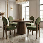 Load image into Gallery viewer, Mid-Century Modern Walnut Dining Chairs Set of 4, Vintage Green Wooden Kitchen Chairs, Retro Upholstered Velvet Cushioned Seat with Curved Backrest, Armless Accent Side Chair for Bedroom