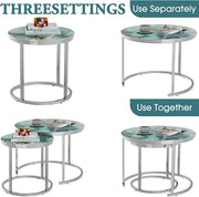 aboxoo Coffee Table Nesting Side Round Set of 2 End Table Green Art Table Top Sturdy Metal Frame Desk Centerpiece Living Room Bedroom Apartment Modern Industrial Simple Nightstand