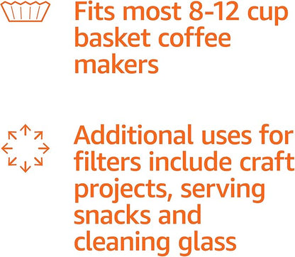 Amazon Basics Basket Coffee Filters for 8-12 Cup Coffee Makers, White, 200 Count