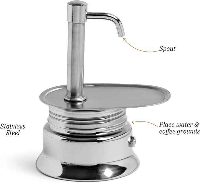 Kings County Tools Single Spout 1 Cup Coffee Maker - Stainless Steel Stovetop Espresso Maker - Italian Coffee Machine for Espresso, Cappuccino, and Mocha - Portable Brew Pot for Home or Camping