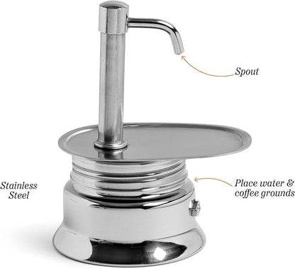 Kings County Tools Single Spout 1 Cup Coffee Maker - Stainless Steel Stovetop Espresso Maker - Italian Coffee Machine for Espresso, Cappuccino, and Mocha - Portable Brew Pot for Home or Camping