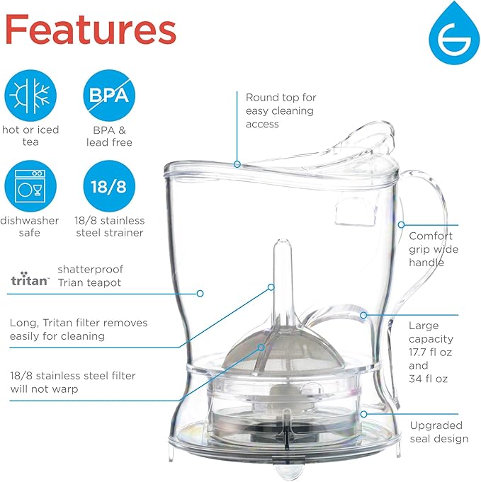 GROSCHE Aberdeen Tea Infuser Teapot & Smart Tea Maker - BPA-Free, Drip-Free Design | Coaster | Easy Brew | Easy Clean Steeper | Loose Leaf Brewing - Stylish Design | 17.7 oz - 1000 ml
