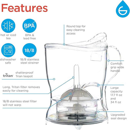 GROSCHE Aberdeen Tea Infuser Teapot & Smart Tea Maker - BPA-Free, Drip-Free Design | Coaster | Easy Brew | Easy Clean Steeper (17.7 oz - 525 ml)