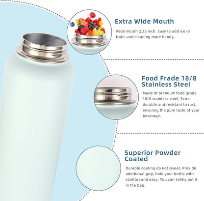 Volhoply 32 oz Insulated Water Bottles Bulk 8 Pack with Straw Lid & Spout Lid,Stainless Steel Sports Water Bottle,Double Wall Vacuum Cups,Leakproof Wide Mouth Metal Flask for Hiking,Camping(Fog,8)