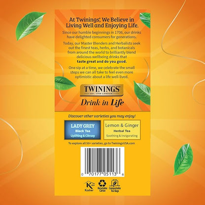 Twinings Earl Grey Black Tea Individually Wrapped Bags, 50 Count (Pack of 6), Flavoured with Citrus and Bergamot, Caffeinated, Enjoy Hot or Iced, 300 Teabags