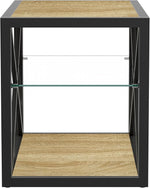 Load image into Gallery viewer, Rustic End Table for Living Room 17.7" Bedroom Nightstand, Modern Tempered Glass Shelf &amp; Wood MDF Top Square Side Table 1 Piece, Industrial Style Natural