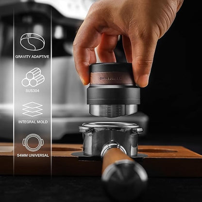 CrossCreek 54mm Espresso Distributor | Gravity Adaptive Distribution Tools Fits 54mm Breville Espresso Portafilter | Self Leveling Distributor | Stainless Steel & Walnut | Espresso Machine Accessories