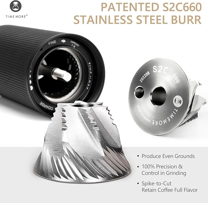 TIMEMORE Chestnut C3S PRO Manual Coffee Grinder - Compact with Foldable Handle, Adjustable Stainless Steel S2C Conical Burr for Espresso, French Press & More, Portable Coffee Grinder (Black)