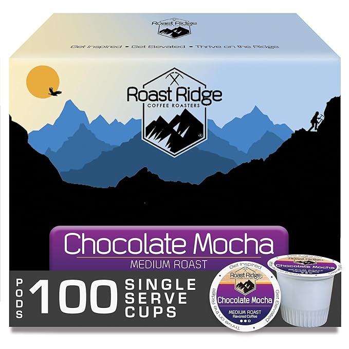 Roast Ridge Single Serve Coffee Pods for Keurig K-Cup Brewers, Chocolate Mocha, Medium Roast, 100 Count