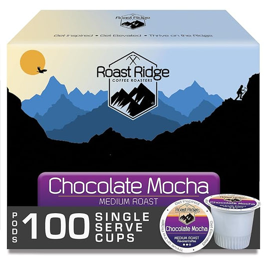 Roast Ridge Single Serve Coffee Pods for Keurig K-Cup Brewers, Chocolate Mocha, Medium Roast, 100 Count
