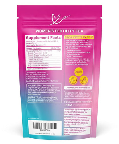 Pink Stork Organic Fertility Tea - Supports Conception for Her & Hormone Balance with Chaste Tree Berry (Vitex), Mint, and Red Raspberry Leaf - Hot or Iced - Caffeine Free - Sweet Mint, 15 Sachets