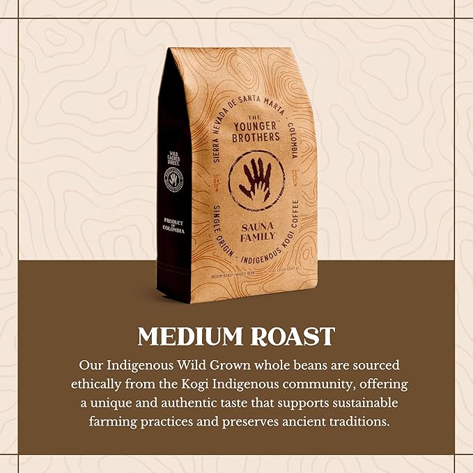 The Younger Brothers Trading Co. Kogi Coffee | Indigenous Wild Grown Whole Bean | Ethically Sourced Single Origin Colombian Coffee | Kogi Sauna Family Medium Roast (12 Ounce (Pack of 5))