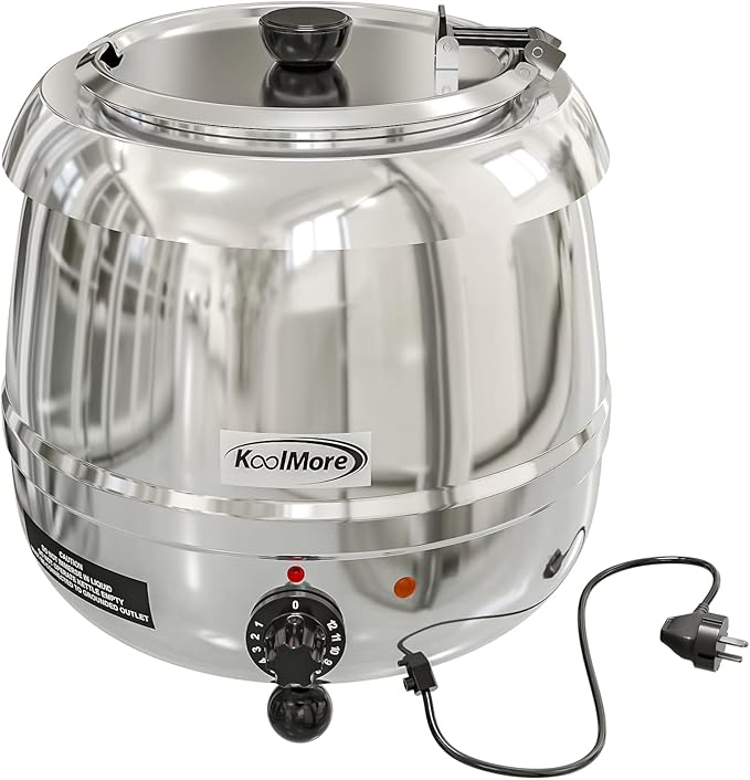 KoolMore Commercial Soup Kettle Warmer with Hinged Lid and Removable Stainless-Steel Pot Insert for Buffet, Restaurant, Party, Event, and Catering, Large 2.5 Gallon, Electric [Silver] (SK-SS-3G)