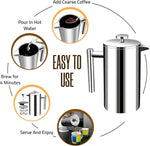 Load image into Gallery viewer, Utopia Kitchen Stainless Steel French Press Coffee Maker 12 Oz, French Press Tea Maker, Cold Brew Portable Travel Coffee Presses, Tea Press Gifts Silver