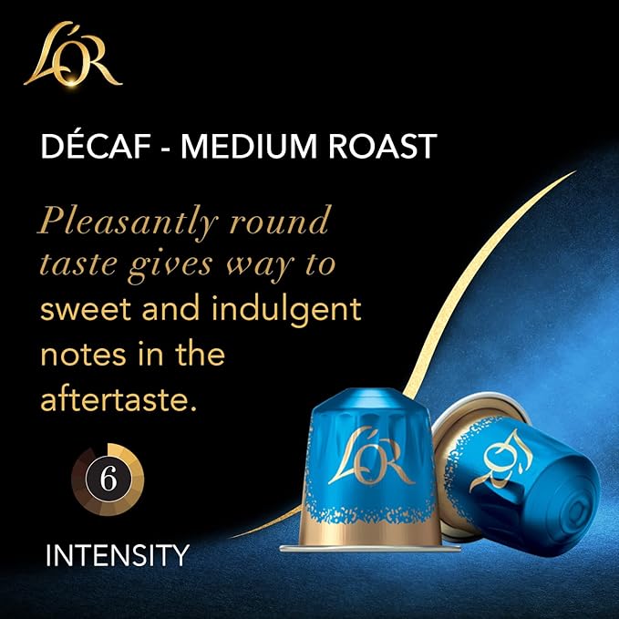 L'OR Coffee Pods, 10 Count DECAF Medium Roast, Single-Serve Aluminum Coffee Capsules Compatible with the L'OR BARISTA System & *Nespresso Original Machines, 10 count (Pack of 1)