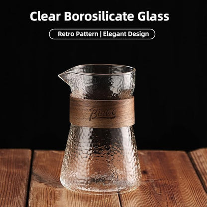 Glass Coffee Server 500ML/16oz - Glass Coffee Carafe with Heat-Resistant Wood Loop,Clear Coffee Decanter Coffee Server for Pour Over, Coffee Pot