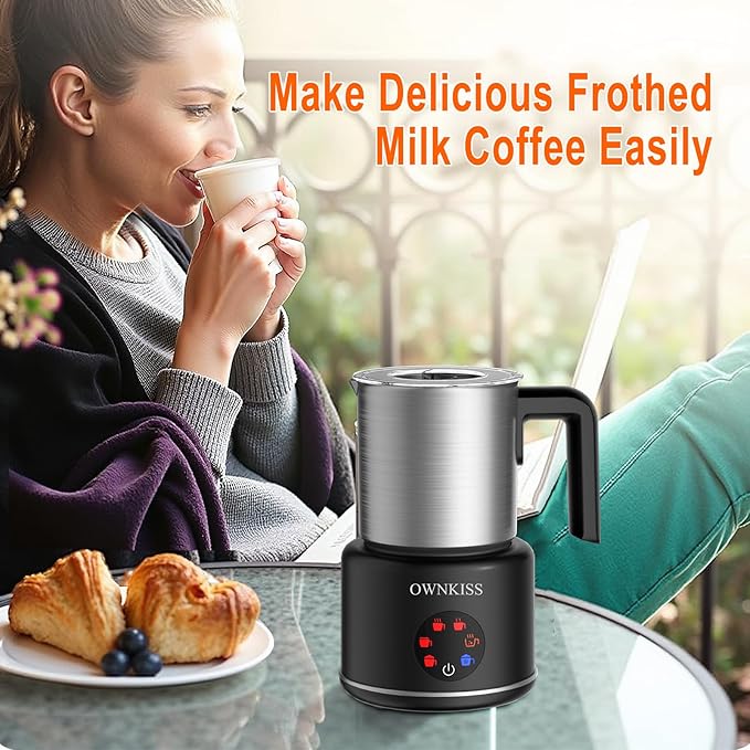 Milk Frother and Steamer, 6-in-1 Electric Milk Frother for Latte Art Coffee，Automatic Hot & Cold Foam Maker and Milk Warmer for Dairy & Plant-based Milk 16.9oz/500ml,Easy to Clean