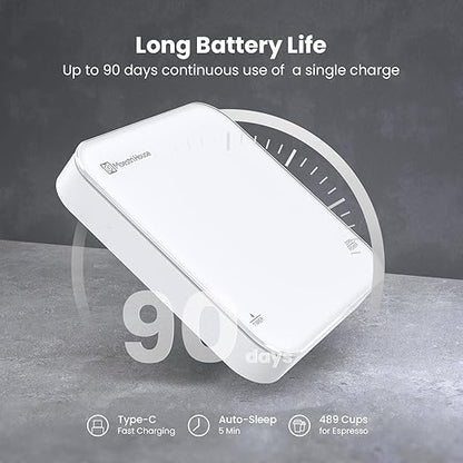 Rechargeable Mini Coffee Scale with Timer, Maestri House Espresso Scale, 2kg/0.1g Accurate Scale for Espresso and Pour-Over Coffee, Portable Digital Kitchen Scale with Automatic Timing（White）