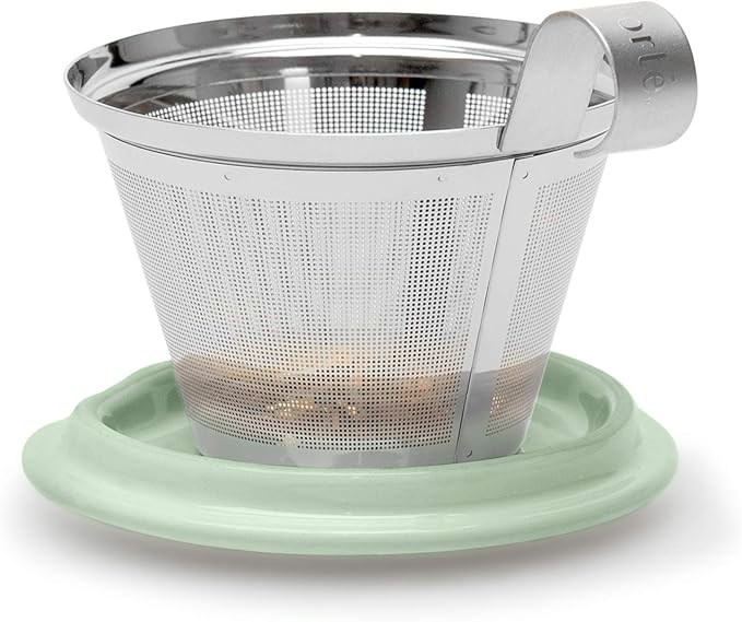 Tea Forte Fleur Double-Walled Ceramic Kati Cup with Removable Stainless Steel Infuser Basket and Lid, Steeps 12 oz Loose Leaf Tea, Lid and Cup Dishwasher & Microwave Safe