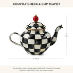 Load image into Gallery viewer, MACKENZIE-CHILDS Enamel Teapot, Cute Small Teapot with Lid, 4-Cup Capacity, Black-and-White Courtly Check