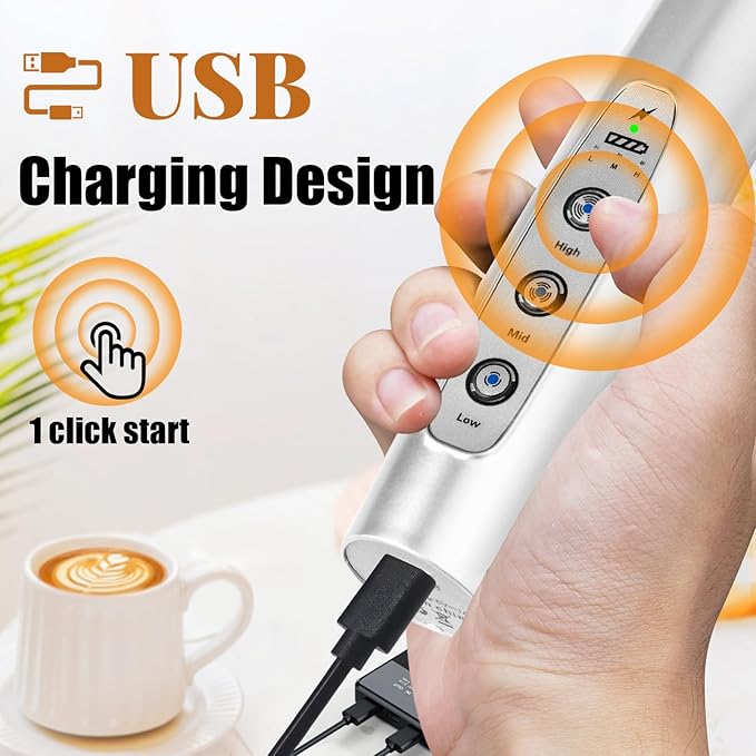 Nahida Milk Frother Wand for Coffee Frother Handheld with Stand Drink Mixer with 3 Heads 3 Speeds Electric Whisk Foam Maker For Latte, Cappuccino, Hot Chocolate - Silver