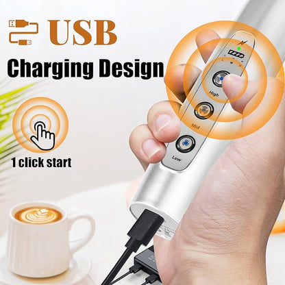 Nahida Milk Frother Wand for Coffee Frother Handheld with Stand Drink Mixer with 3 Heads 3 Speeds Electric Whisk Foam Maker For Latte, Cappuccino, Hot Chocolate - Silver