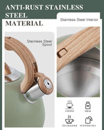Load image into Gallery viewer, Tea Kettle Stovetop, 2.7 Quart Stove Top Whistling Tea Kettle, Teapot Kettles with Food Grade Stainless Steel and Wood Pattern Handle, Suitable for All Heat Sources