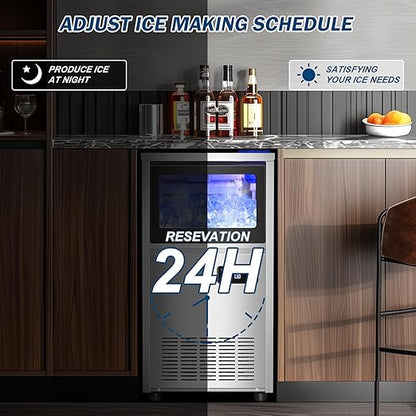 140Lbs/24H Ice Maker Machine with 30Lbs Ice Capacity for Commercial &Home use, 50Pcs Clear Ice Cubes per Round in 11-20Mins, Stainless Steel Under Counter Freestanding Ice Machine Maker