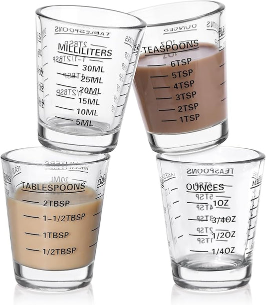 Shot Glasses Measuring Cup Set 4PACK Espresso Shot Glasses Liquid Heavy Glass 26-Incremental Measurement 1 OZ, 2 TBS, 6 TSP, 30 ML Kitchen Tools (Black)