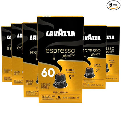 Lavazza Espresso Maestro Lungo Aluminum Capsules Compatible with Nespresso* Original Machines, Light Espresso Roast, 100% Arabica (60 Capsules)