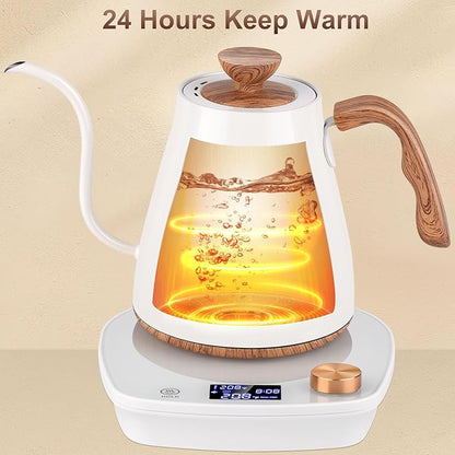 Gooseneck Electric Kettle, Intelligent Temperature Control, Stainless Steel Inner, Quick Heating, for Pour Over Coffee, Brew Tea, Boil Hot Water, 1000W 0.9L Cream White