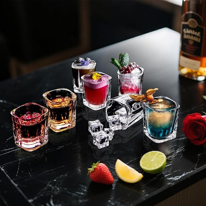 30 Pack Heavy Base Shot Glasses Set, 2.2 oz Clear Whiskey Glasses, Square Shot Glass Bulk, Small Thick Glass Cups for Vodka Tequila Espresso Liquor, Ideal Supplies for Bar Party