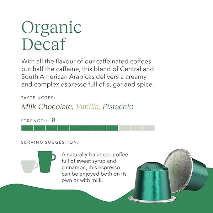 Cru Kafe Decaf USDA Organic Espresso Coffee Capsules (50 Pods) Fairtrade Coffee Pods Compatible with Nespresso Original Line and Pixie Machines