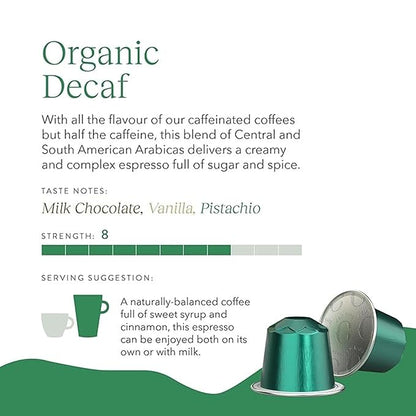 Cru Kafe Decaf USDA Organic Espresso Coffee Capsules (50 Pods) Fairtrade Coffee Pods Compatible with Nespresso Original Line and Pixie Machines