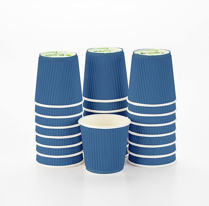 Restaurantware 4 Ounce Ripple Wall Disposable Coffee Cups, 500 Insulated Blue Paper Tumblers with Rolled Rim Design, Lids Sold Separately for Hot Drinks like Tea, Hot Chocolate and More