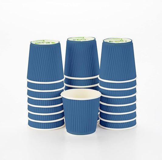 Restaurantware 4 Ounce Ripple Wall Disposable Coffee Cups, 500 Insulated Blue Paper Tumblers with Rolled Rim Design, Lids Sold Separately for Hot Drinks like Tea, Hot Chocolate and More