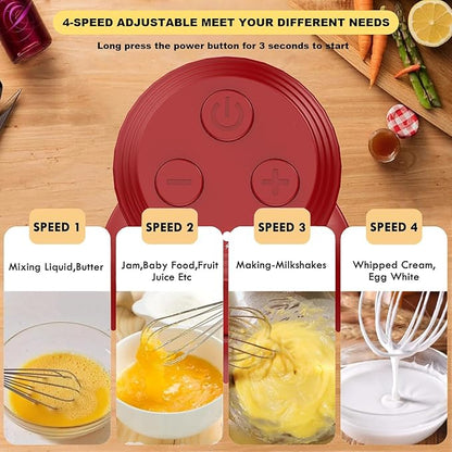 4-in-1 Electric Hand Mixer, Electric Whisk, Mini Onion Chopper 10Oz, Small Cordless Hand Blender, Milk Frother Wand for Coffee, Matcha, 4 Speed Rechargeable Food Processor for Baby Food Maker