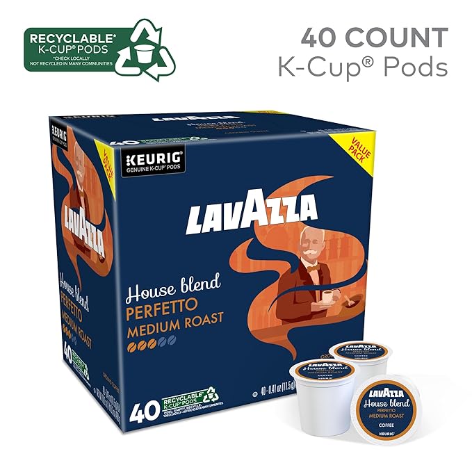 Lavazza House Blend Perfetto, Single-Serve Keurig K-Cup Pods, Medium Roast Coffee, 40-Count Box