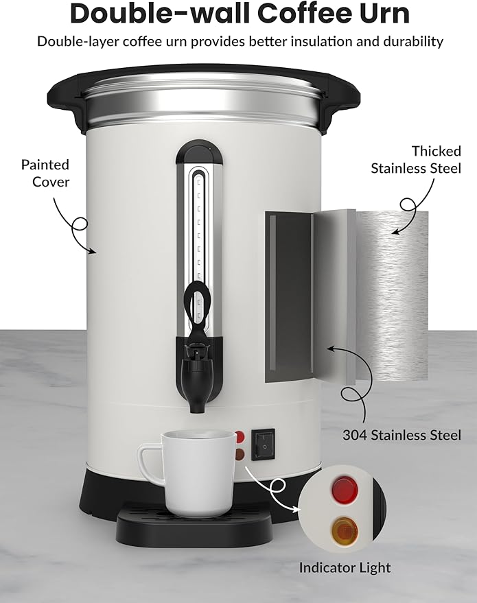 GarveeHome 80 Cups Coffee Urn,12L/3.2 Gallon Double Wall Commerical Coffee Maker for Buffet Catering Wedding Gathering,Large Capacity Hot Coffee Dispenser,Stainless Steel Hot Water Urn