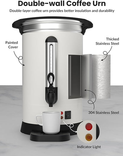 GarveeHome 80 Cups Coffee Urn,12L/3.2 Gallon Double Wall Commerical Coffee Maker for Buffet Catering Wedding Gathering,Large Capacity Hot Coffee Dispenser,Stainless Steel Hot Water Urn
