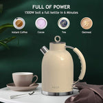 Load image into Gallery viewer, ASCOT Electric Kettle, Stainless Steel Electric Tea Kettle Gifts for Men/Women/Family 1.5L 1500W Retro Tea Heater &amp; Hot Water Boiler, Auto Shut-Off and Boil-Dry Protection (Cream)
