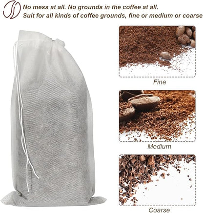 50pcs No Mess Cold Brew Bags, 6x10 inch Disposable Coffee Filter Bag Fine Mesh Brewing Drawstring Pouches for Iced Coffee Hot Tea Herb Spice