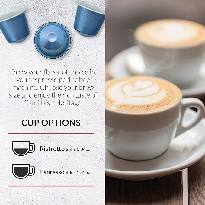 Camilla’s Heritage - Intensity 8 Vanilla Flavored Espresso Coffee, Gourmet Espresso Cups, 60 Coffee Pods