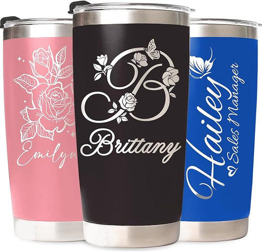 Personalized Tumbler Custom Coffee Tumbler Laser Engrave with Name 20 Oz Stainless Steel Travel Tumbler Cup Mug Personalized Gifts for Birthday Christmas Anniversary for Men Women Kids