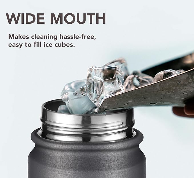 mininoo 24 oz Insulated Water Bottle with Straw Lid, Stainless Steel Double Wall Vacuum, Leak Proof, BPA Free, Keep Cold for 24H & Hot for 12H(Grey)