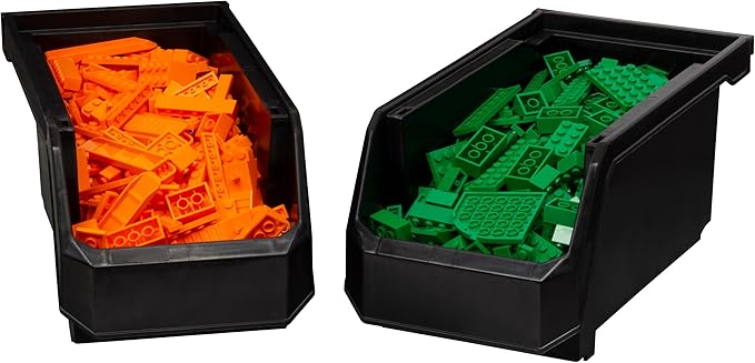 Plastic Containers for Organizing and Storage Bins for Closet, Kitchen, Office, Garage or Pantry Organization, Stackable Bins, Medium (11" x 5" x 5.5"), 8-Pack, Black