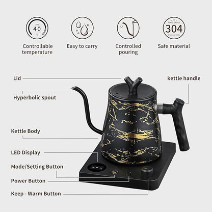 Water Kettle Electric,Gooseneck Electric Kettle with 50pcs Coffee Filter,±1℉ Temperature Control, Fast Heating, Stainless Steel Interior, Ideal for Precise Pour-Over Coffee and Tea